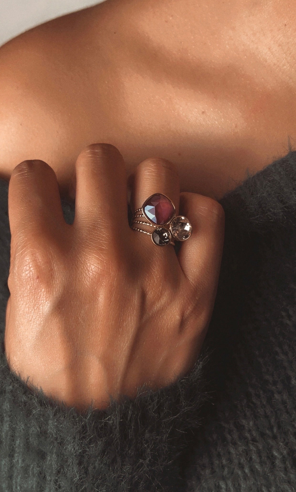 Bague Opal - cristaux Swarovski® - Dark Red